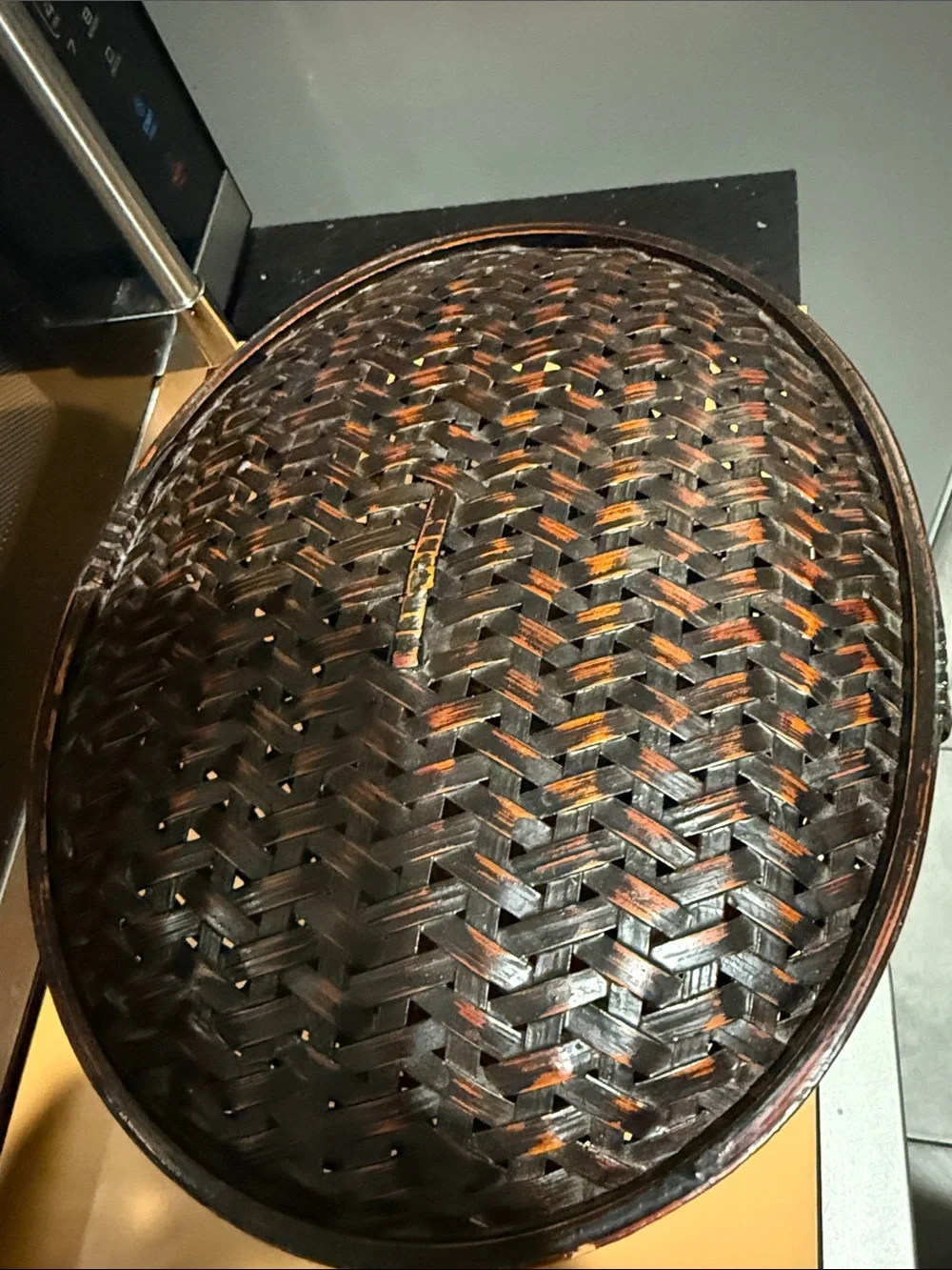 Woven Round Lidded Basket - Brown - 10”x5”